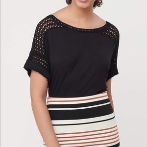 LOFT Crochet Dolman Sleeve Tee XL Black NWT